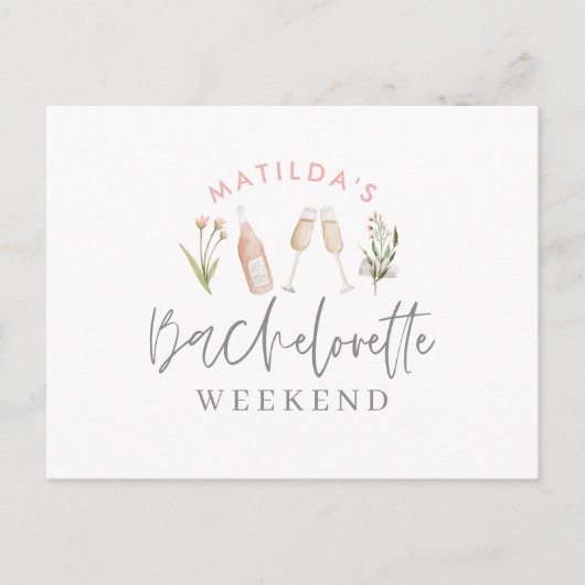 Aquarellgetränke Bachelorette Wochenende inv Einladungspostkarte (Vorderseite)