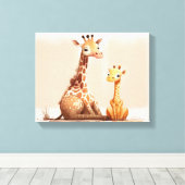 Aquarellgiraffe mit Baby Leinwanddruck (Insitu (Holzboden))