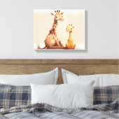 Aquarellgiraffe mit Baby Leinwanddruck (Insitu (Schlafzimmer))