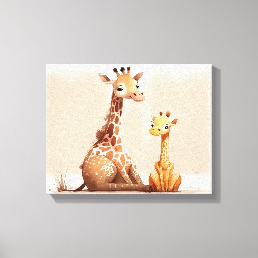 Aquarellgiraffe mit Baby Leinwanddruck (Vorderseite)