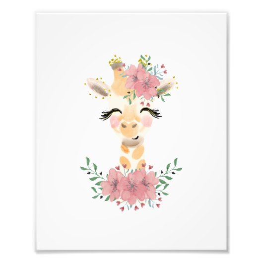 AquarellGiraffe mit Florals Foto drucken (Vorne)