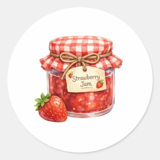 Aquarellglas mit frischer Erdbeerfruchtmarmelade Runder Aufkleber (Vorderseite)