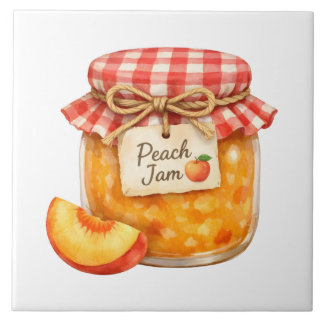 Aquarellglas mit frischer Pfirsichmarmelade und Pf Fliese