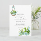 Aquarellglas Terrarium Succulents Wedding Einladung (Stehend Vorderseite)