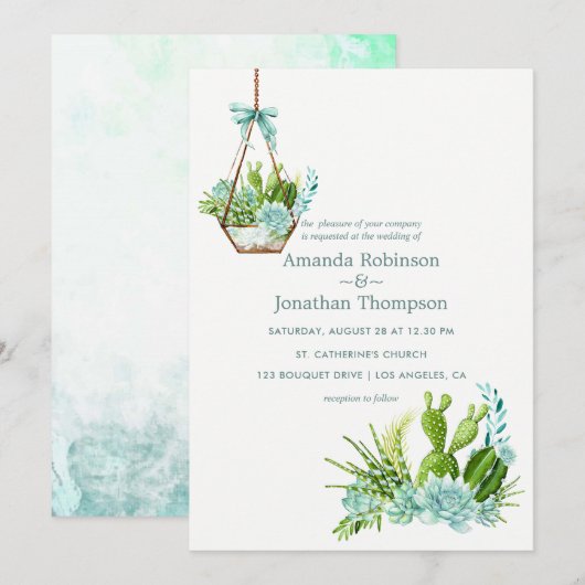 Aquarellglas Terrarium Succulents Wedding Einladung (Vorne/Hinten)