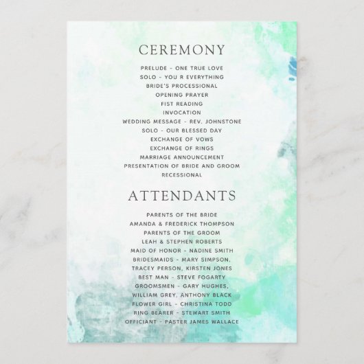 Aquarellglas Terrarium Succulents Wedding Programm (Rückseite)