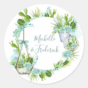 Aquarellglas Terrarium Succulents Wedding Runder Aufkleber