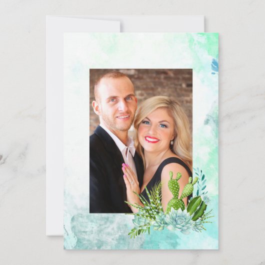 Aquarellglas Terrarium Succulents Wedding Save The Date (Rückseite)