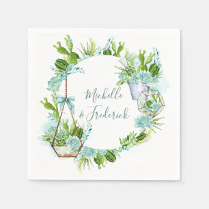 Aquarellglas Terrarium Succulents Wedding Serviette
