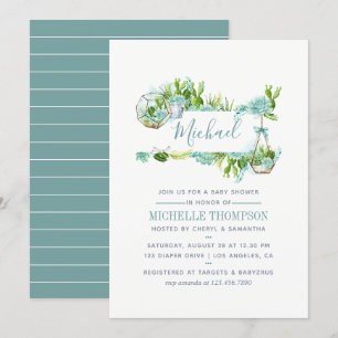 Aquarellglasterrarium Succulents Babydusche Einladung