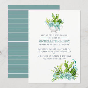 Aquarellglasterrarium Succulents Babydusche Einladung