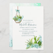 Aquarellglasterrarium Succulents Babydusche Einladung (Vorne/Hinten)