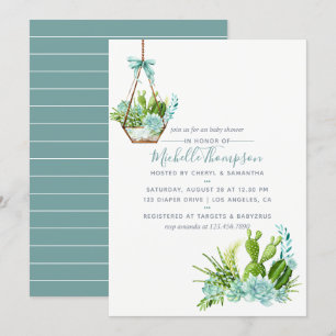 Aquarellglasterrarium Succulents Babydusche Einladung