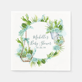 Aquarellglasterrarium Succulents Babydusche Serviette