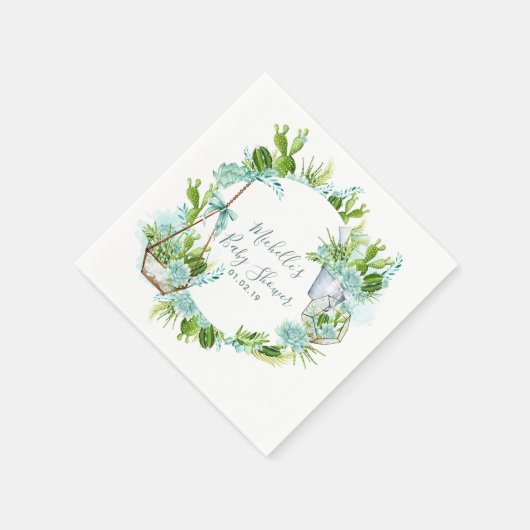 Aquarellglasterrarium Succulents Babydusche Serviette (Ecke)