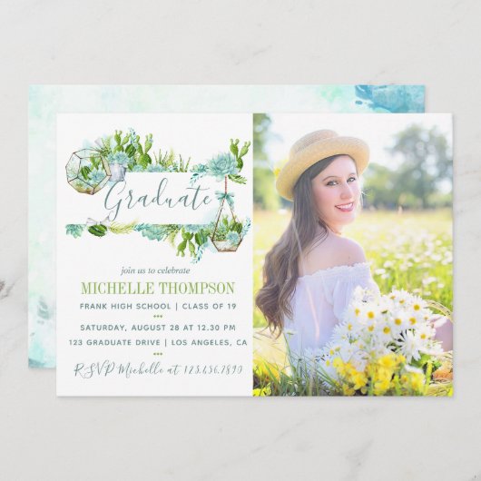 Aquarellglasterrarium Sukkulärer Abschluss Einladung (Vorne/Hinten)