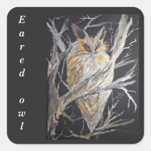 Aquarellgold Eared Eule Quadratischer Aufkleber