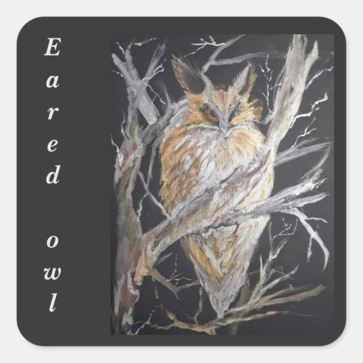 Aquarellgold Eared Eule Quadratischer Aufkleber (Vorderseite)