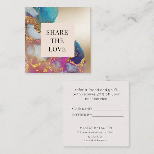 Aquarellgold Imitate Folie moderne Loyalitätskarte Quadratische Visitenkarte (Vorne/Hinten)