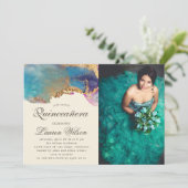 Aquarellgold Imitats Quinceanera Foto Einladung (Stehend Vorderseite)