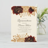 Aquarellgold Rose Quinceanera Qrcode Einladung (Stehend Vorderseite)