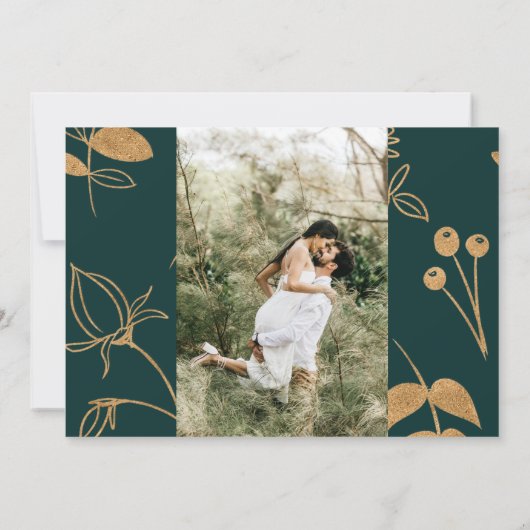 Aquarellgold und grüne Rose ändern das Datum Einladung (Rückseite)