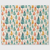 Aquarellgolden und grüne Weihnachtsbaumen Geschenkpapier (Flach)