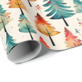 Aquarellgolden und grüne Weihnachtsbaumen Geschenkpapier (Rolleneckpunkt)