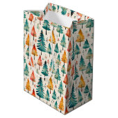 Aquarellgolden und grüne Weihnachtsbaumen Mittlere Geschenktüte (Rückseite Schrägansicht)