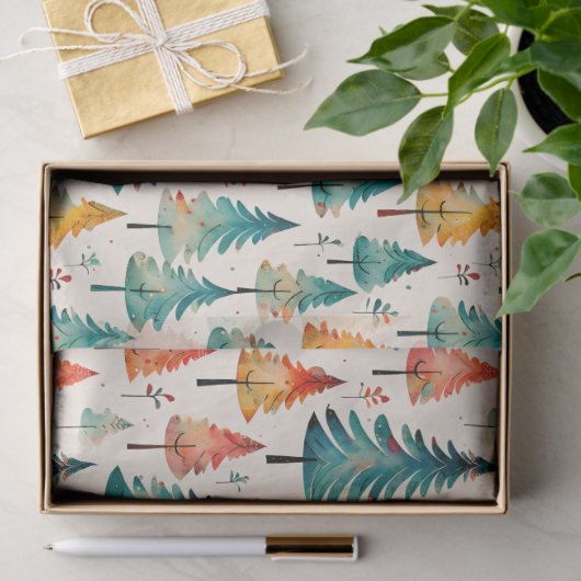 Aquarellgolden und grüne Weihnachtsbaumen Seidenpapier (Geschenk)