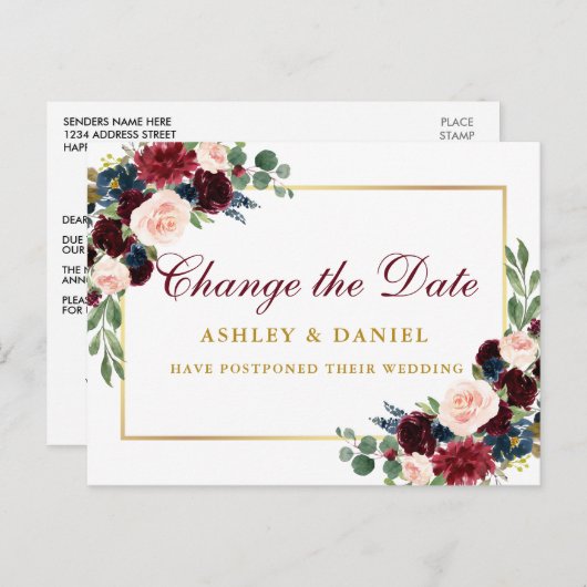 Aquarellgoldfarben ändern das Datum Postkarte (Vorne/Hinten)