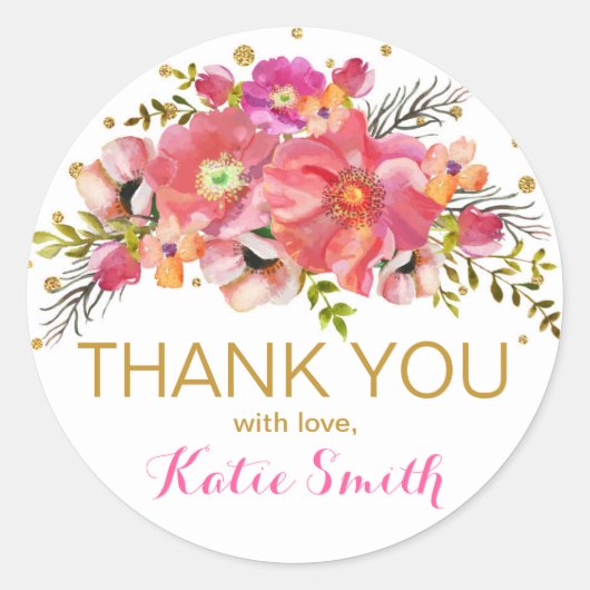 Aquarellgoldfarben Glitzer Dankeschön Label Runder Aufkleber (Vorderseite)