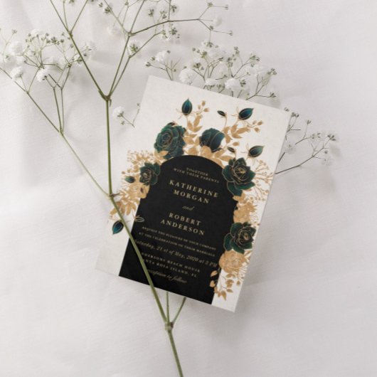 Aquarellgoldfarben Rose Hochzeit Einladung