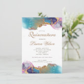 Aquarellgoldfolie Quinceanera Einladung (Stehend Vorderseite)