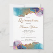 Aquarellgoldfolie Quinceanera Einladung (Vorderseite)