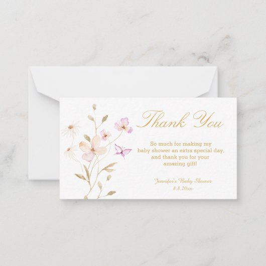 Aquarellgoldgrün Danke, Baby Dusche Mitteilungskarte (Vorderseite)