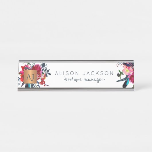 Aquarellgoldkupfer in Roter See mit Monogramm Schreibtischnamensplakette (Vorderseite )