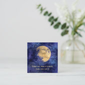 Aquarellgoldmoon Navy Blue Night Sky Nebel Quadratische Visitenkarte (Stehend Vorderseite)