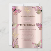 Aquarellgoldschmetterlinge Rose Gold Geburtstag Einladung (Vorderseite)
