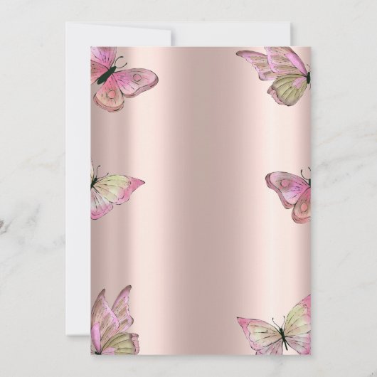 Aquarellgoldschmetterlinge Rose Gold Geburtstag Einladung (Rückseite)