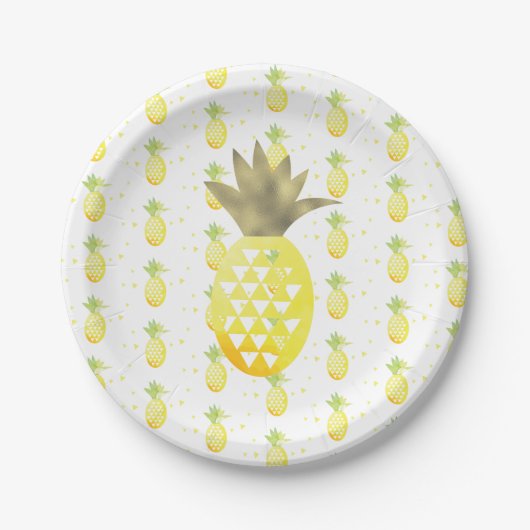 Aquarellgoldtropische Ananas-Teller Pappteller (Vorderseite)