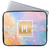 Aquarellgoldtürkis lila orange Monogramm Laptopschutzhülle (Vorderseite)