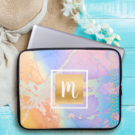 Aquarellgoldtürkis lila orange Monogramm Laptopschutzhülle