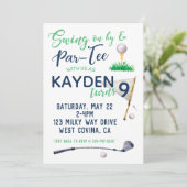 Aquarellgolfen zum Geburtstag Einladung (Stehend Vorderseite)