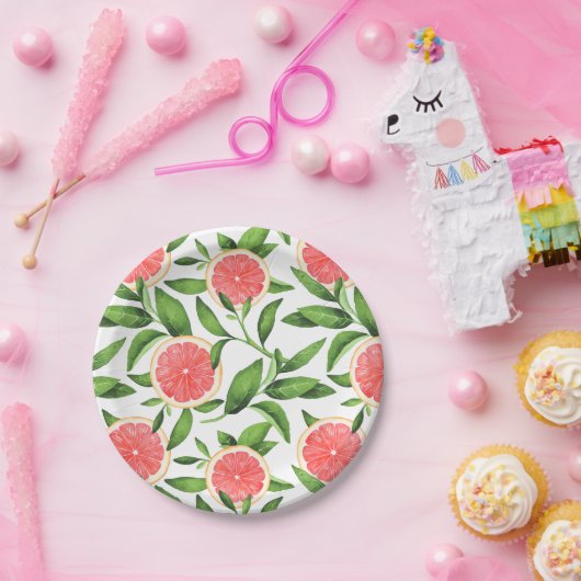 Aquarellgrapefruits und Grünmuster Pappteller (Party)