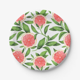 Aquarellgrapefruits und Grünmuster Pappteller