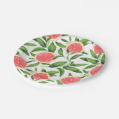Aquarellgrapefruits und Grünmuster Pappteller (Schrägansicht)