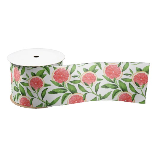 Aquarellgrapefruits und Grünmuster Satinband (Spule)