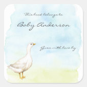 Aquarellgras Babydusche Buchzeichen Quadratischer Aufkleber (Vorderseite)