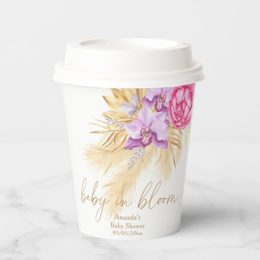 Aquarellgras (Boho pampas gras) - Babydusche Pappbecher (Vorderseite)